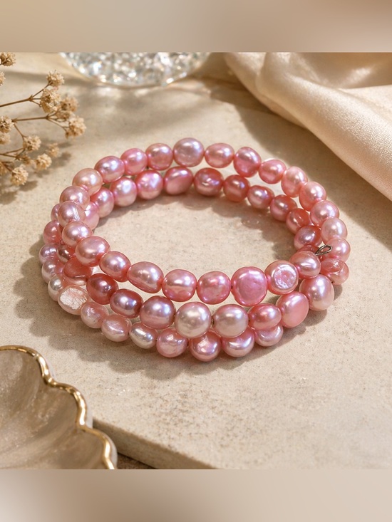 Jewelry - Pink Pearl Wrap Bracelet | 18” Genuine Freshwater Pearls | Multi Layer Boho